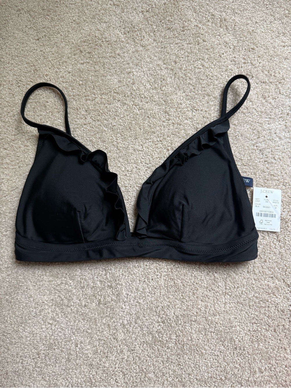 J. Crew Black Ruffle Trim Triangle Bikini Top